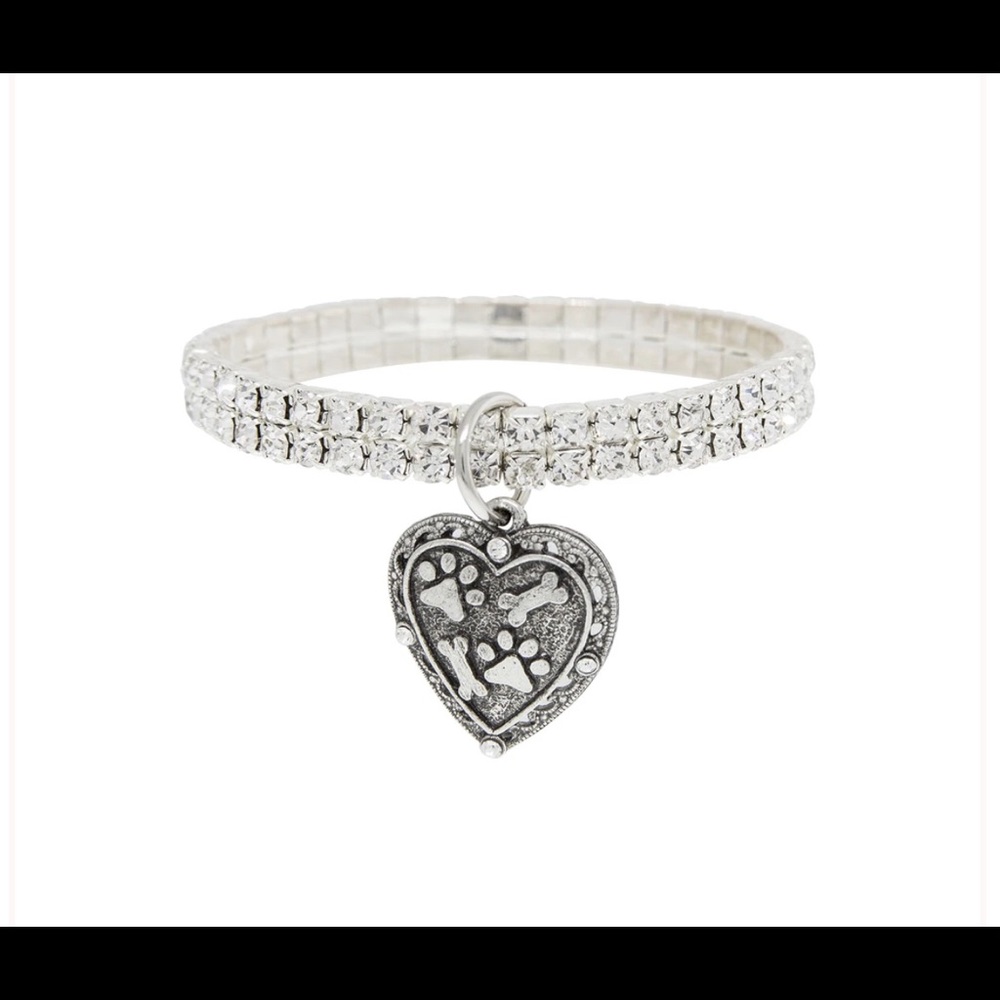 1928 Silver Tone Paws and Bones Stretch Bracelet
